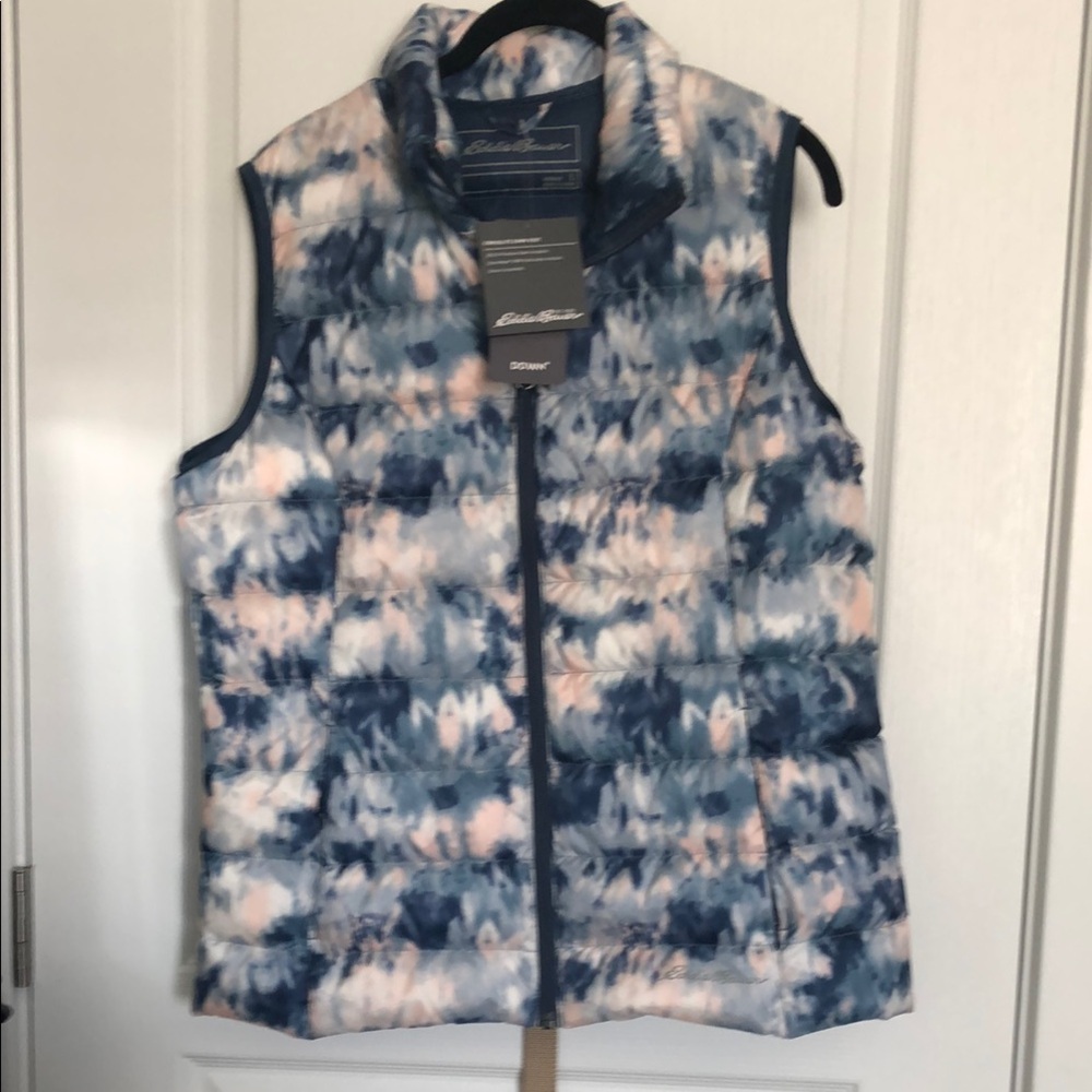 Eddie Bauer Blue and White Down Puffer Vest size L